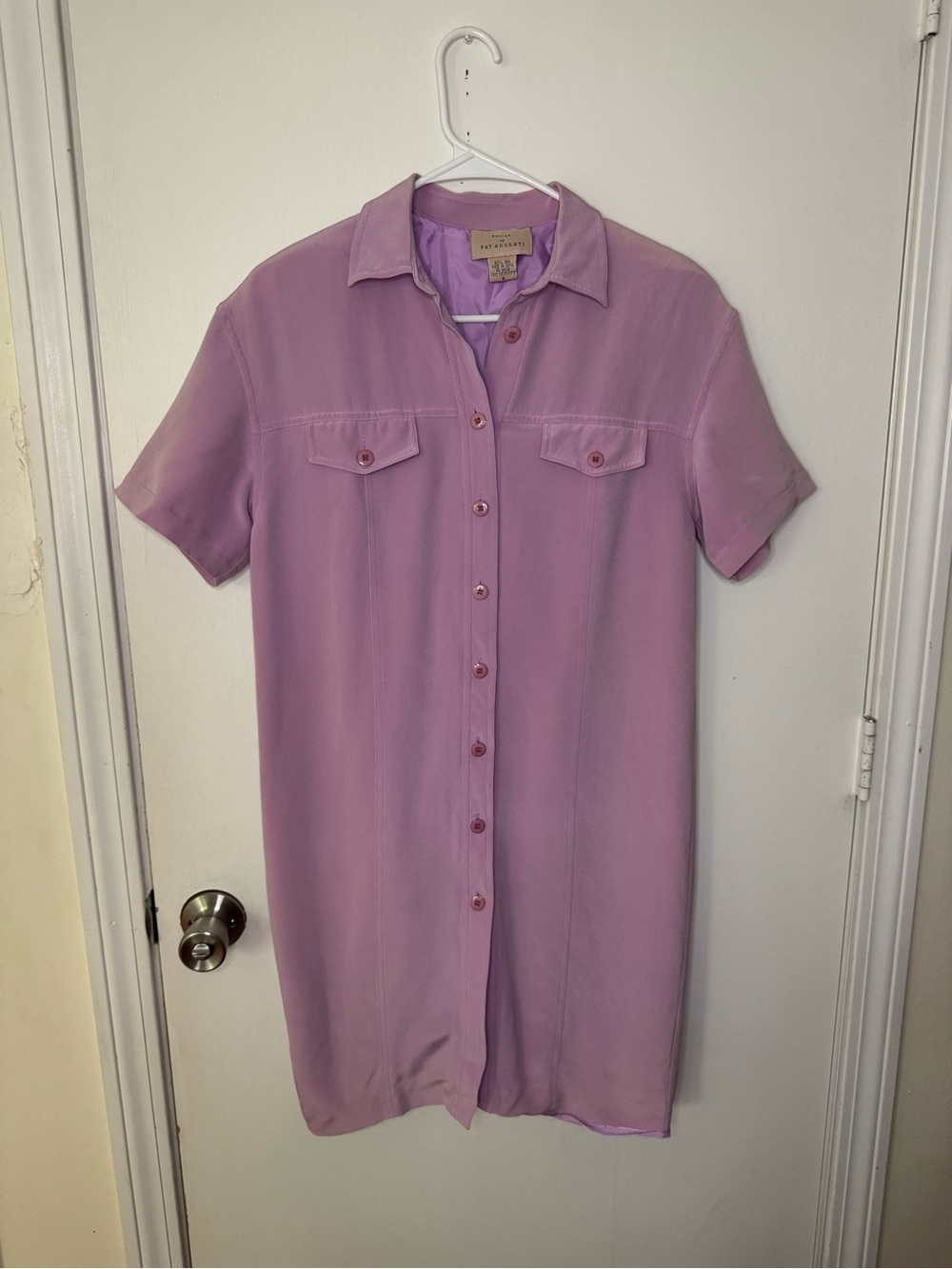 Pat Argenti Lavender Button-Front Shirt Dress 100% Silk